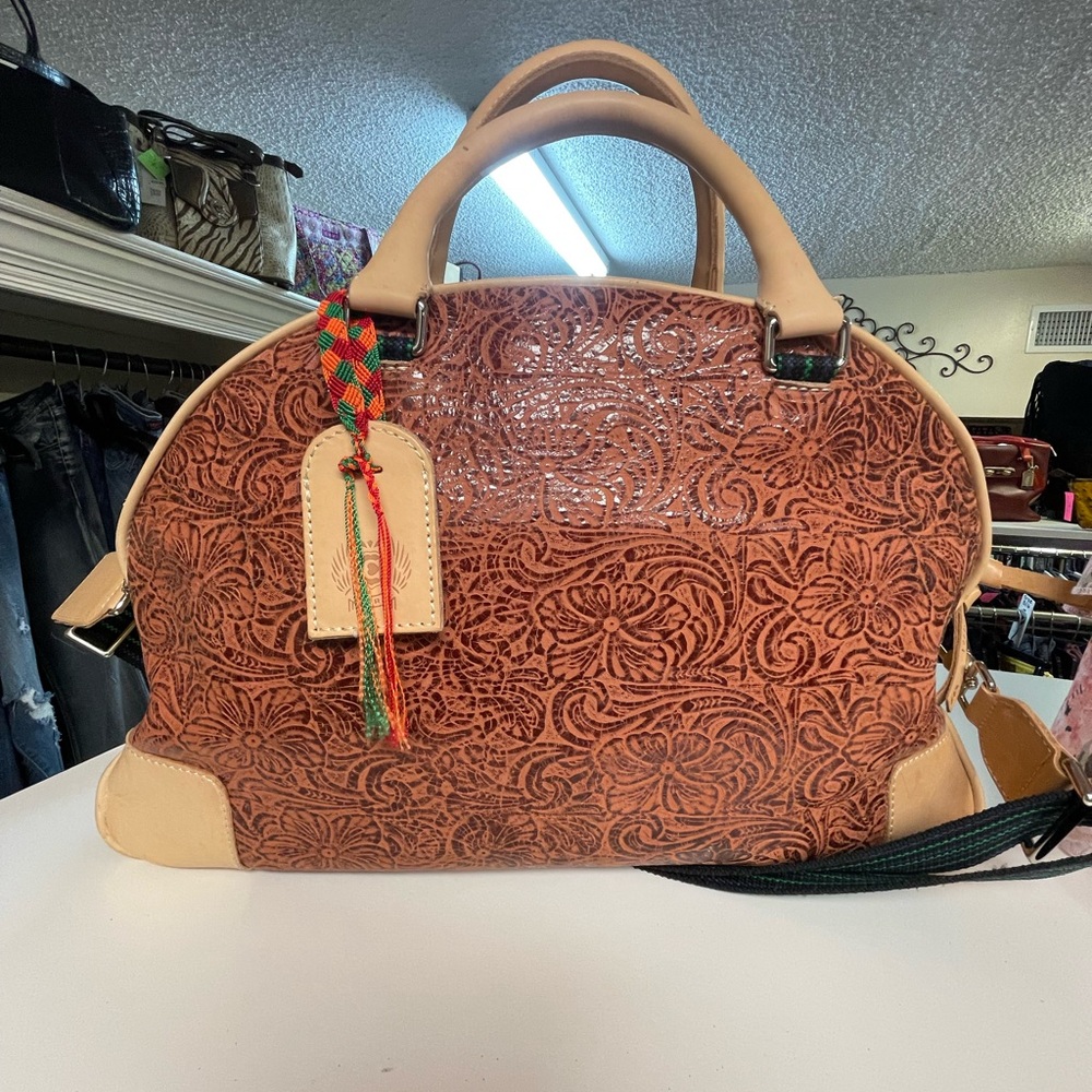 Elegant Brown Embossed Leather Handbag
